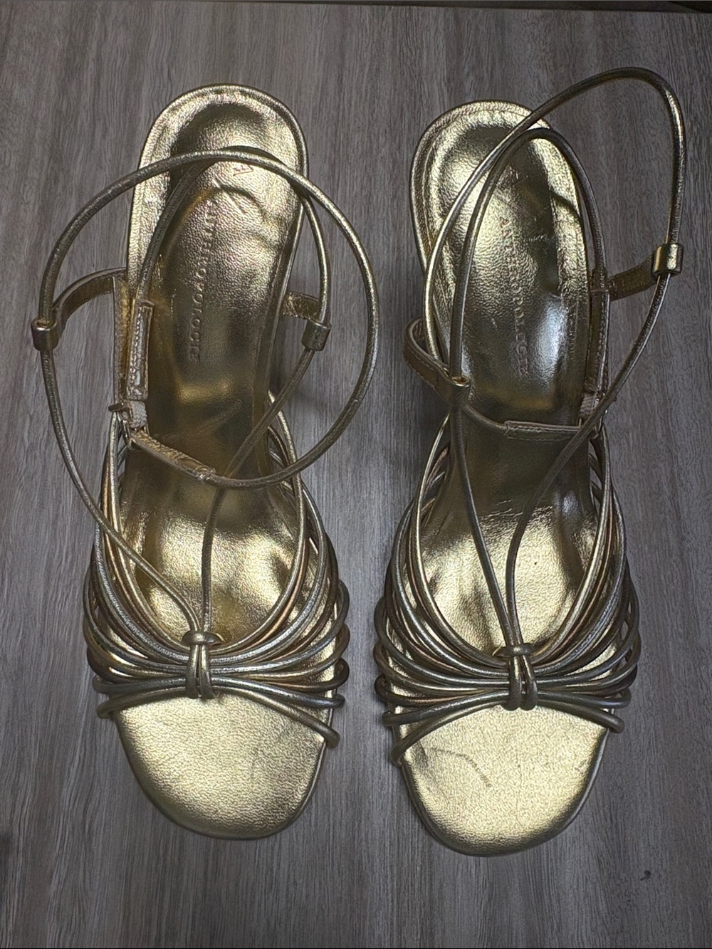 Anthropologie Metallic Gold Strappy Heeled Sandals